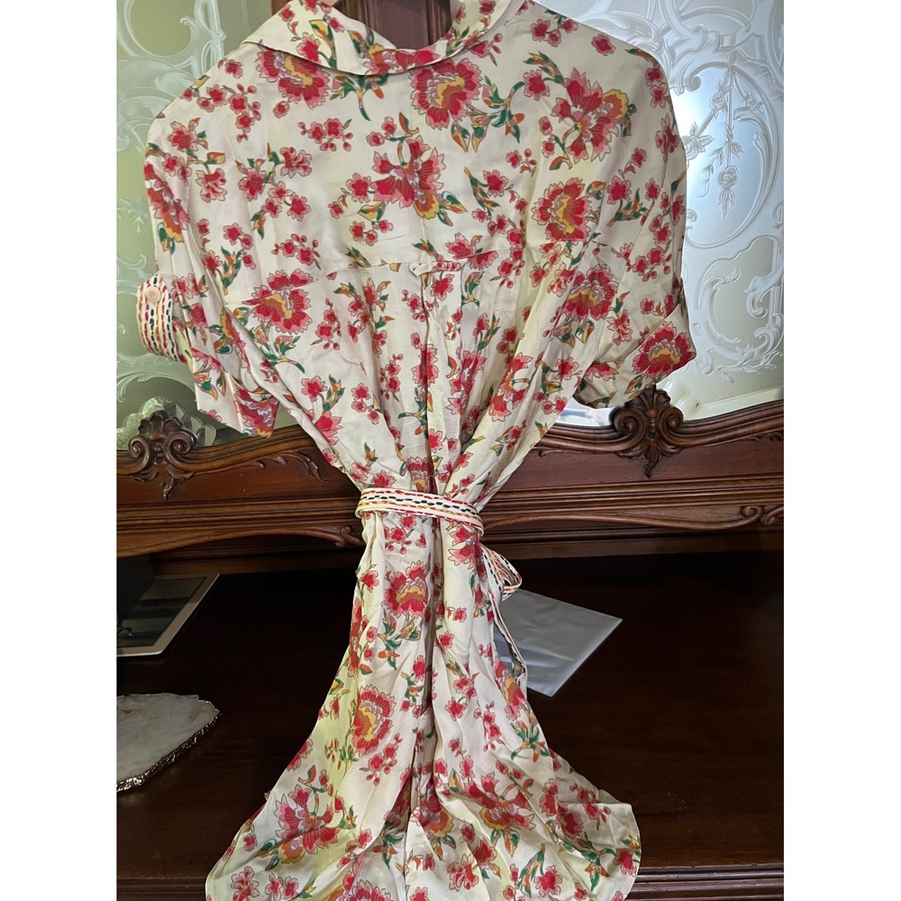 Sezane Ana Dress Fiori Rossi Floral Embroidered Shirt Dress Belted Cream Size 36 - Picture 3 of 10